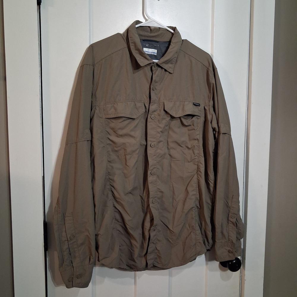 Columbia Silver Ridge Shirt Mens L Brown Long Sleeve Omni-Shade Hiking Outdoor